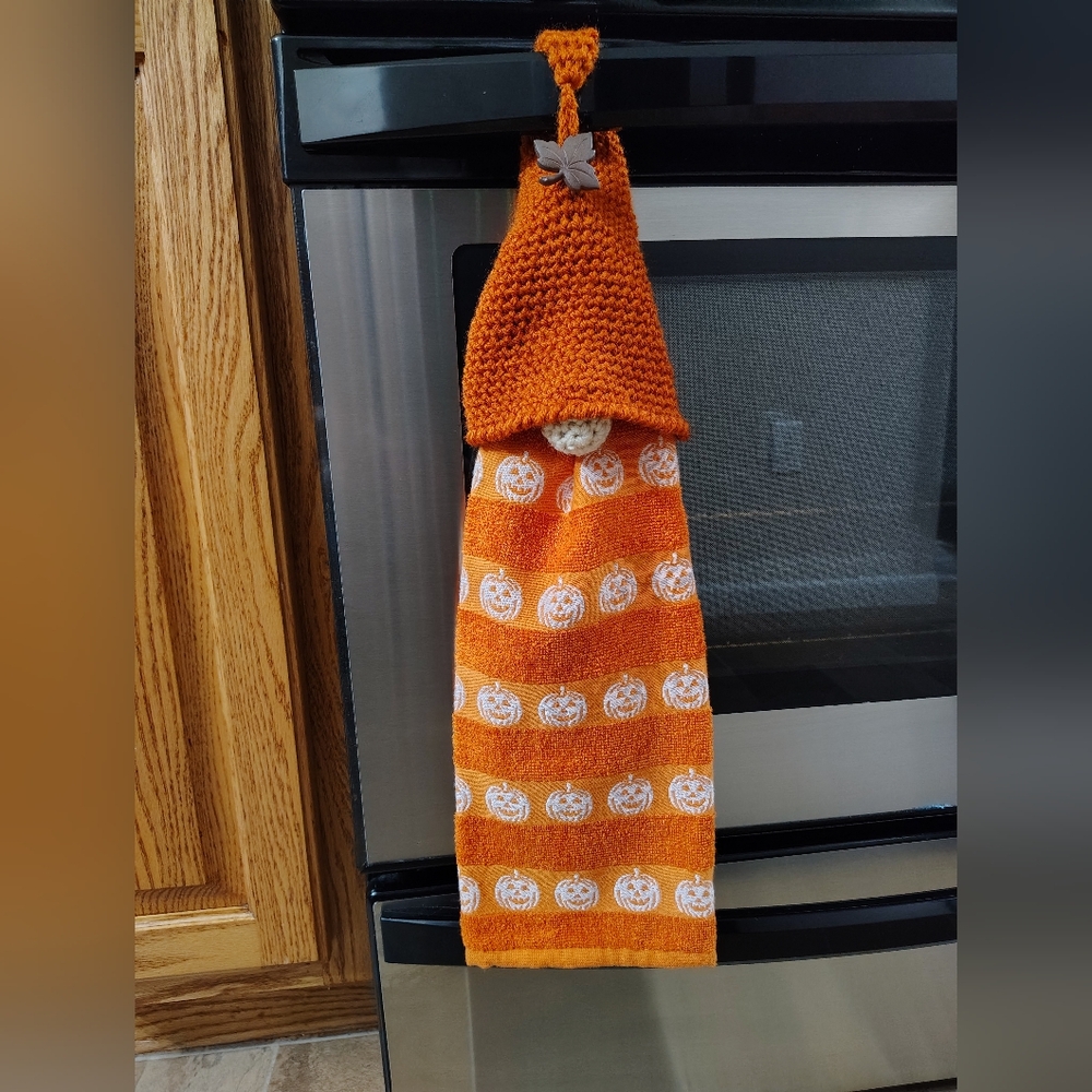 Handmade Crochet Gnome Fall Towel Topper - Picture 3 of 5